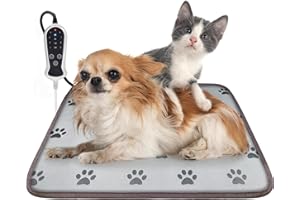 RC SLL Heated Cat Bed,Dog Heating Pad Puppy Heating Pad for Cats,Upgraded Adjustable Controller,Waterproof Cat Warming Pad Bed with Chew Resistant Steel Cord(Footprint,45×45cm)