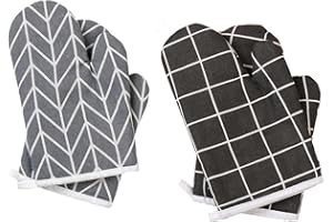 JNGTKL 2 Pairs Oven Gloves, Heat Resistant, Cotton Linen, Grey, Oven Mitts, Perfect for Daily Kitchen Use and Outdoor Cooking
