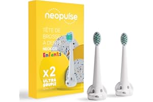 NEOPULSE® - Lot de 2 Recharges Têtes de Brosse Blanches Nylon Ultra-souples - Brosse à Dents Électrique Sonique Enfant NEOKIDS® - Compatible NEOSONIC® - Dès 3 ans - adapté à la morphologie des enfants