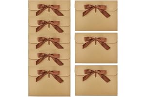 KYSUN 50pcs Kraft Vintage Gift Envelopes with Ribbons - Money Cash Envelopes, Folding Cards & Greeting Cards for Valentine's Day, Mother's Day (Brown)