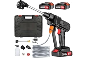 HOUSIWILL Nettoyeur Haute Pression sans Fil, Max 260 PSI, Nettoyeur Haute Pression sur Batterie avec 2 x Batterie, Buse Réglable 6 en 1, 5M Tuyau, Pot en Mousse, Adapté pour Nettoyer Les Voitures, Sols