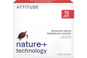 ATTITUDE Dishwasher Pods, Plant-Based & Vegan, Phosphate-Free Detergent Tablets, Naturally Derived, Unscented, 70 Count
