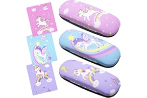 ANLIOTO 3 Stück Brillenetui Kinder mit Putztücher, Süß Hartschalen Brillenetui für Mädche, Kinder