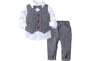 Alvivi Completo da Cerimonia Ragazzo 3 Pezzi Camicia + Gilet + Pantaloni per Bambini Plaid Abito per Matrimonio Abito da Festa di Nozze Elegante