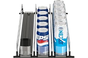 Mutool Fridge Drink Dispenser, Automatic Can Dispenser Storage 15 Standard Size Cans, Width Adjustable Drink Dispenser Self Pushing Can Holder for Fridge, Kitchen, Supermarkets, Cabinet, 3 Rows, Black