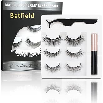Batfield 3 Pairs of False Eyelashes Magnetic with Eyeli...
