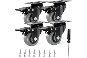 IQWTU Ruote per Carrello con Freno, 50MM Ruote per Mobili Ruote con Freni Rotelle Piatte Rotelle per Mobili, Ruote Girevoli a 360°, 4 Ruote Carico 300 kg, Cuscinetti Doppi