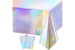 GRESATEK 2PCS Iridescent Party Tablecloth,Rainbow Laser Table Cover Plastic Holographic Foil Table Cloth for Outdoor Picnic Birthday Baby Shower Wedding Party Decorations 137 x 274cm