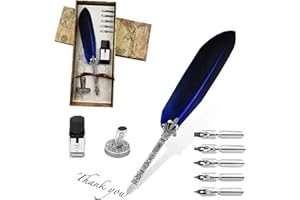 AOMAYLL Stylo Dip à Plume, Plume d'oie à Encre, Set de Calligraphie Vintage avec avec 5 Plumes de Rechange, Encre, Porte-stylo (bleu)