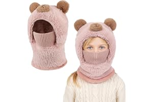 AYPOW Cagoule d'hiver Thermique pour Enfants 4-12 Ans, Multifonction Bonnet Doublé en Polaire Chaude Coupe-Vent Masque de Ski, Capuche Cache-Cou Tour de Cou écharpe pour Childs Garçons Filles