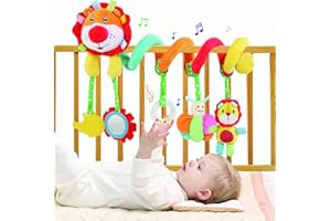 BelleStyle Jouets D'éveil Bebe 0 3 6 12 Mois, Spirale D'activité, Poussette a Suspendre pour Berceau Landau Lit, Jouet de Peluche Hochets Cadeau pour Nourrissons Garçon Fille - Lion