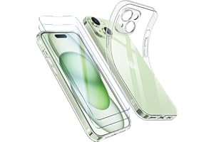 Qasyfanc Funda Compatible con iPhone 15 Carcasa con Protección de La Cámara y 2 Piezas Cristal Templado, Funda iPhone 15 Silicona Suave Caso Delgada, Transparent