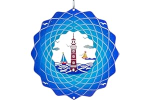 CIM Metall Windspiel – Rainbow Lighthouse Blue - 200mm - leichtdrehendes Windmobile mit brillanten Farben- inklusive Aufhängung – attraktive Raum- Fenster und Garten-Dekoration