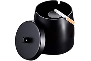 YUNING Großer Aschenbecher, winddicht, Aschenbecher mit Deckel, tragbarer Aschenbecher für drinnen und draußen, mit rutschfester Matte, für Restaurant, Bar, Haus, Büro, Schwarz (groß)