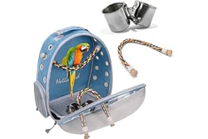 PETCUTE Zaino per Il Trasporto di Uccelli, Trasparente e Traspirante, Dotato di Posatoio, Vassoio e Ampio Spazio, Ideale per il Trasporto di Pappagalli e Piccoli Uccelli-Blu