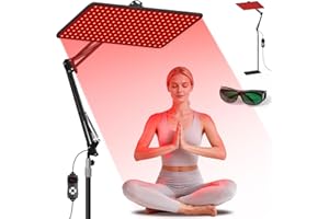 ‎MORFONE Morfone Rotlichtlampe für Ganzkörper & Gesicht, Infrarotlampe mit 200 LED & 5 Helligkeitsstufen, Tri-Wellenlänge (660nm, 850nm, 940nm) Großes Wärmelampe-Panel mit Verstellbarem Ständer & Schutzbrille