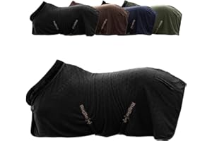Covalliero - Fleecedecke | Pferde Abschwitzdecke | Transportdecke mit Brustschnalle, Schweifriemen & Kreuzgurten | super weich & atmungsaktiv | Pferdedecke in Black | Größe 125cm