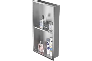 Bernkot Niche de douche en acier inoxydable argenté 60 x 30 cm Pas besoin de carrelage - Double étagère murale - Niche de douche encastrée pour rangement dans la salle de bain - Montage en