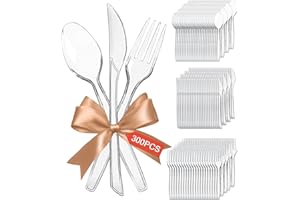 300 Pièces Couverts en Plastique,100 cuillères en plastique,100 fourchettes en plastique,100 couteaux en plastique,couverts de reutilisable,pour Fêtes d'Anniversaire,Camping,Barbecues,Mariages