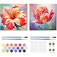 Lxmsja 2 Pack Flowers Paint by Numbers for Adults Beginner with Frame Canvas, Painting by Numbers Kits for Adults, Arts & Crafts Adult Paint by Numbers Kits Gifts for Women Home Decor, 8x8in