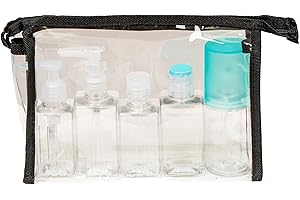 Mypicompany Pack 5 Botes Viaje Rellenables 100 ml. Botes para Gel y champu. Kit Viaje Avión Champu, Gel, Cosmética (Neceser Blando S/COMPL)