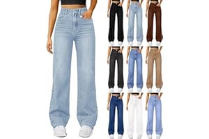 ZTFYKLIN Jean Femme,Taille Haute Coupe Droite Straight Jeans,Mode Baggy Jambes Jean,Taille Elastique Large Pantalon Femme Casual Loose Fit Pants