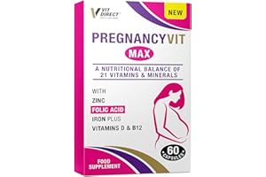 Vit Direct - Pregnancy VIT Max Capsules - 60 Capsules - with Zinc, Folic Acid, Iron, Vitamin D & B12 - Contains 21 Vitamins & Minerals - Pregnancy Vitamins for Women - Reduces Tiredness & Fatigue