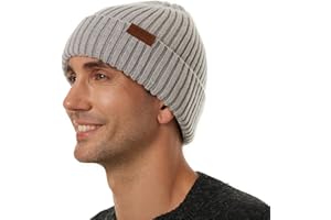 ineepor Beanie Hat Men Women Merino Wool Beanies Hat Unisex Wooly Winter Hat Double Layer Knit Cuffed Fleece Lined Skullies Caps Warm Soft Stretch Regular Big Head