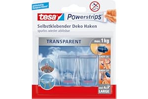 Tesa Haczyki Samoprzylepne, do 1 kg mocy na haczyk, 2 sztuki, Przezroczysty