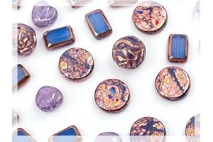 ‎BOHEMIA CRYSTAL VALLEY 60 g of Glass FOCAL Bead Mix with Roses, table-cut and cracked Czech Beads, PG Blue Copper Violet