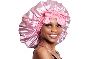 BONNET QUEEN Satin Hair Bonnet for Sleeping Silk Head Cover with Tie Band Hair Wrap Silk Sleep Cap for Curly Long Braid Tresse, Pink