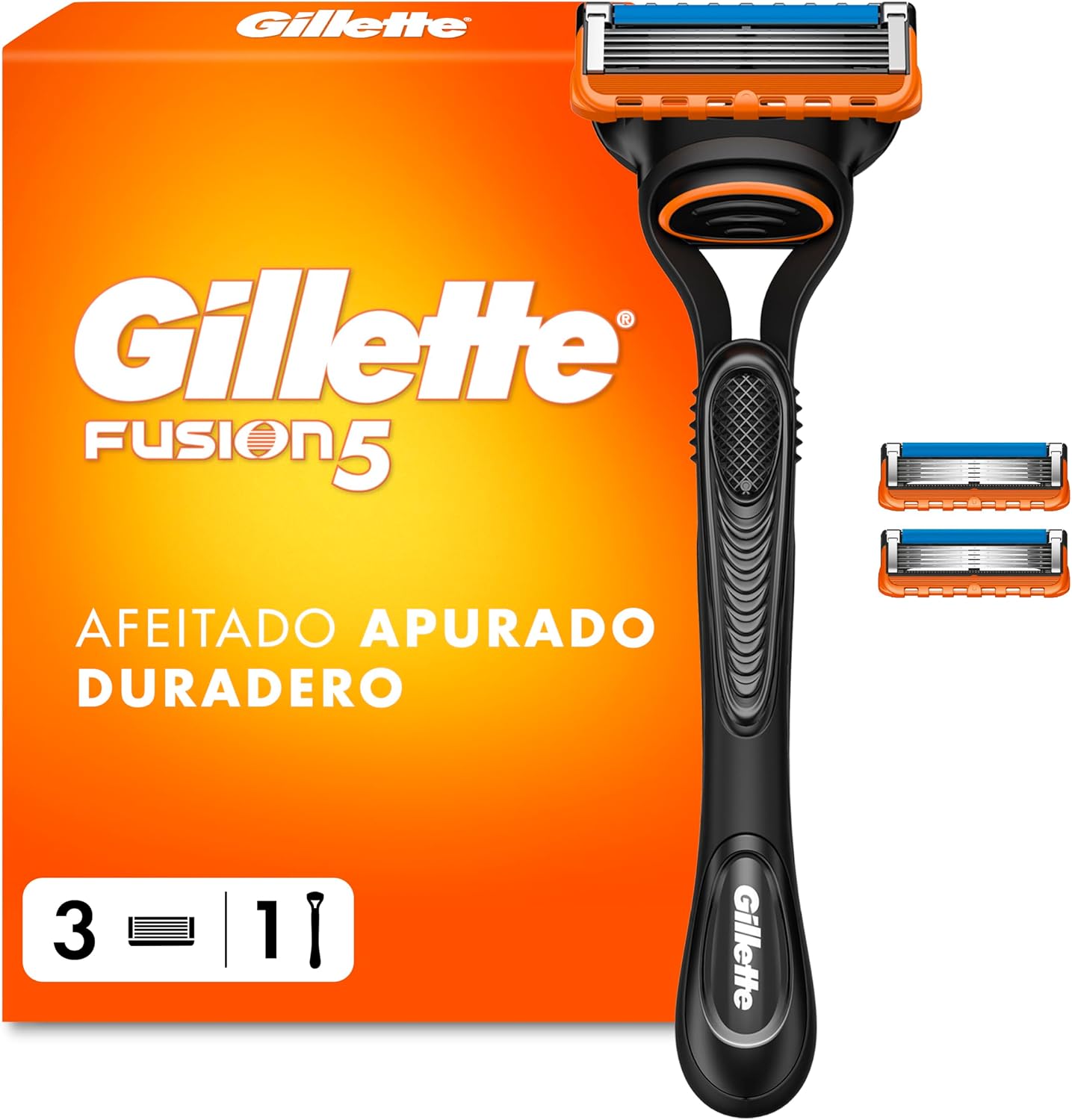 Gillette Fusion5 Maquinilla de Afeitar para Hombre, 1 Maquinilla de Afeitar + 3 Recambios, con Banda de Gel Lubricante para Un Deslizamiento Suave Y Hojas 5 para Un Afeitado Apurado Duradero