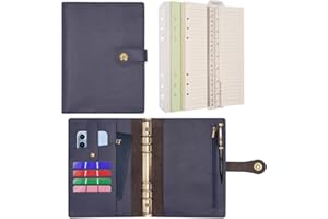 Wonderpool Carpeta A5 Diario de Viaje Cuaderno Papel A Rayas Recargable Organizador de Presupuesto de Cuero con Bolígrafo para Oficina Escuela Planificación de Negocios Escritura(Azul,A5)