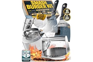 SMASHI BURGER SMASHI® Kit Smash Burger in Acciaio Inox 304 – Smasher, Pressa Hamburger, Tapa Smash, Espátola, Fogli Antiaderenti | Set Professionale per Cucina, BBQ e Ristorazione (AVANZATO)