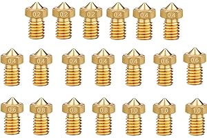 KOYOFEI 20 szt. mosiężnych dysz do drukarek 3D, 8 szt. 0,4 mm, 3 szt. 0,2 mm, 0,6 mm, 0,8 mm, 1,0 mm, zestaw dysz mosiężnych do MK3/MK3S, Anycubic Mega S/Pro/X, Chrion, Kobra Neo, Kobra Go