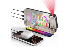 Lomffy Sveglia di Proiezione, 7.1" Radio Sveglia Digitale da Comodino con Rotazione di 180°,Display Digitale 11 Colori, Luce Notturna a 10 Colori, Luminosità Regolabile, Snooze, 12/24H, Porta USB