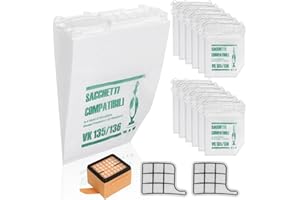 TOMKITY 12 Staubsaugerbeutel für Vorwerk Kobold VK135 VK136 Mit 2 Motorschutzfilter +1 Hygienefilter, Premium Zubehör-Set für VK135/136 FP135/136 Vorwerk Staubsauger