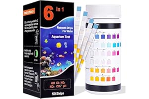 KOMSOUP Quick And Easy Testing Kit 6 In 1 Aquarium Test Strips Aquarium Water Quality Test Strips, Fish Tank Pond Test Strips For Freshwater, 50 Strips Test Hardness Free Chlorine Nitrate Nitrite Carbonate PH