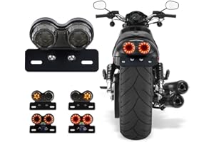 MARBER Fanale posteriore a LED per motocicli Retrofit Integrato a doppio tondo per luci di stop per fari luminosi Passo luce 12V 40W con licenza per ATVs Dirt Bike Knight Scooter Cruiser buggy