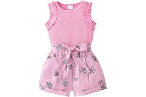 Miipat Vestiti da Bambina Completini e Coordinati per Bambina Estivi Top con Mini Pantaloncini 2pcs Set di Abbigliamento per Ragazze 12 Mesi-6 Anni