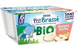 Nestlé bébé P'tit Brassé BIO Pomme Pêche - Pack de 4 - Laitage dès 6 mois