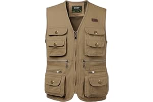 KTWOLEN Herren Outdoor Weste mit Multi-Taschened Anglerweste Jagd- und Angler Camping Wandern Weste Freizeit Ärmellos Jacke