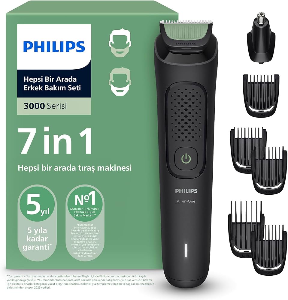 Philips 3000 Serisi 7 in 1, Erkek Bakım Seti, Yüz&Saç Tıraş Makinesi, Cilt Dostu Bıçaklar, MG3920/15