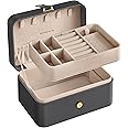 SONGMICS Jewellery Box, 2-Layer Jewellery Storage, 11 x 16 x 8 cm Travel Jewellery Box, Portable Jewellery Case, Small, Spacious, for Larger Accessories, Gift Idea, Slate Grey JBC166G01