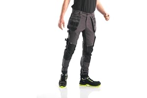 Bitco GARONE Pantalón de Trabajo Extensible para Rodilleras, Color Gris y Negro, Resistente al Agua y al Aceite, con Refuerzo de Cordura®, Bolsillos para Rodilleras, Bolsillos de Utilidad