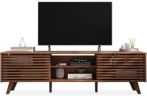 IDIMEX Tavola bassa per TV RIAN con 2 ante scorrevoli per TV da 75", colore castagno, cassettiera TV in legno di pino massiccio, 3 ripiani regolabili, credenza TV