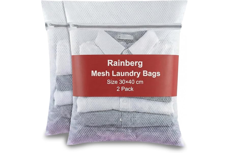 Rainberg Mesh Laundry Bags for Washing Machine, 30x40cm Durable with Zip Reusable Clothes Washing Bag for Travel and Storage, White (2 Pack - 30x40cm)