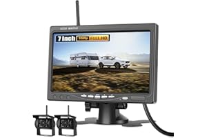 GOHHDL Camera de Recul pour Voiture 2 Caméras sans Fil WiFi Stable, 1080P HD Caméra de recul IP68 étanche Avertisseur d'angle Mort pour Camping Car/Camion/RV/Remorques/Agricole/Motorhome 12V-24V