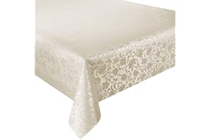 EUROMAT Obrus ceratowy, zmywalny, wiele rozmiarów i wzorów, odporny na działanie wody, zmywalny, ÖkoTex (żakardowe kwiaty, beżowy, 514-54, 100 x 140 cm)