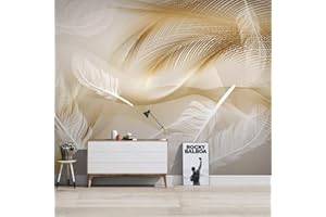 BYSQX Papier Peint Photo En Tissu Non Tissé Auto-Adhésif 3D Or Lignes Blanc Plumes Diy Moderne Impression Affiche Photo Sticker Mural Maison Salon Tv Mur Fond Cadeau 400 X 280 cm